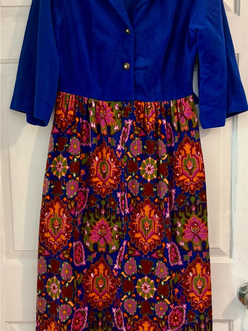 Vintage Cobalt & Paisley Terry Cloth Robe Dress see measurements